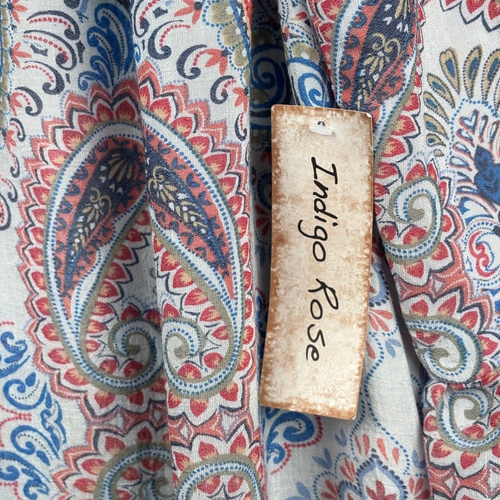 Indigo Rose Peasant Top Womens 3X Paisley Smocked Bell Sleeve Boho Blouse - Picture 6 of 13